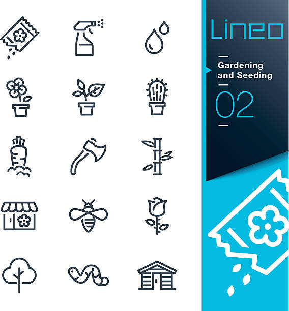 Lineo - Gardening and Seeding line icons Vector illustration, Each icon is easy to colorize and can be used at any size.  cactus symbols stock illustrations