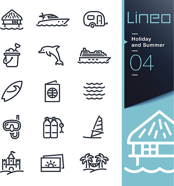 Lineo - Holiday and Summer outline icons Vector illustration, Each icon is easy to colorize and can be used at any size.  aqualung diving equipment photos stock illustrations