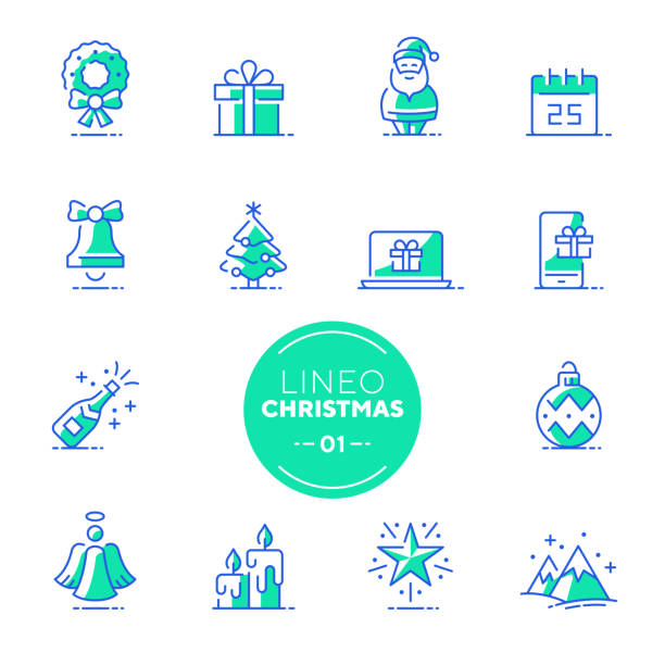 ilustrações de stock, clip art, desenhos animados e ícones de lineo lime - christmas line icons (editable stroke) - smartphone christmas