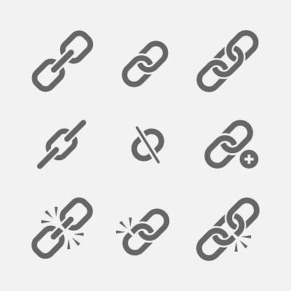 Links icon vector set isolated from the background in a flat style. linking icons and broken links in chains for web sites and applications.