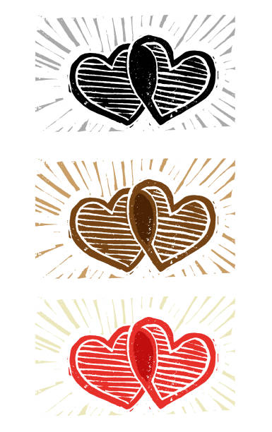 Linocut heart illustration vector art illustration
