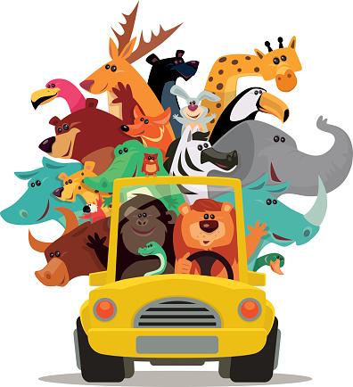 lion and friends driving