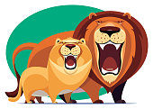 vector illustration of lion and lioness roaring