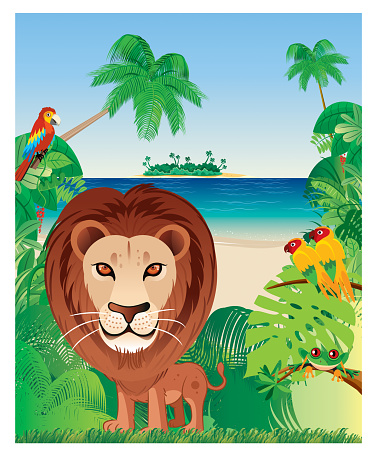 Lion and Tropical forest