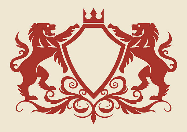 Lion crest Heraldry lion coat of arms animal's crest stock illustrations