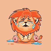 Vector Stock Illustration isolated Emoji character cartoon Lion cub crying, lot of tears sticker emoticon for site, infographics, video, animation, websites, e-mails, newsletters, reports, comics