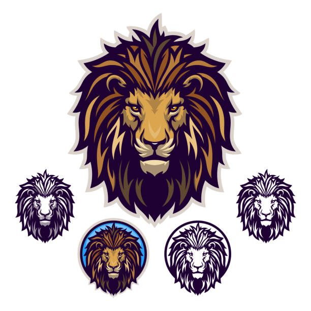 Lion head emblem Lion head vector emblem with four variations. lion feline stock illustrations