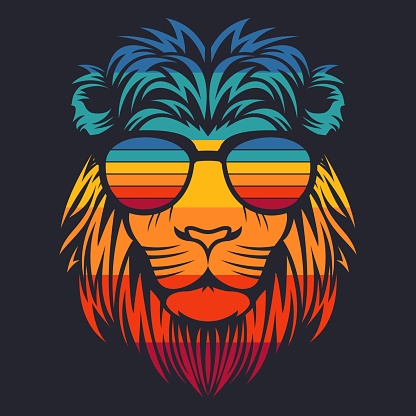 lion head retro eyeglasses vector illustration