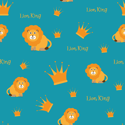 Lion King. Cute Children theme. Seamless background pattern. Vector illustration