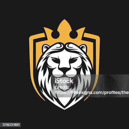 istock Lion Logo Vector Design Illustrator. Vintage Luxury Lion Head Logo Design Template. Abstract Lion Shield Logo Vector Design 1218231881