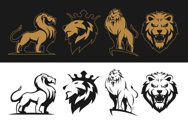 ilustrações de stock, clip art, desenhos animados e ícones de lion set - lion