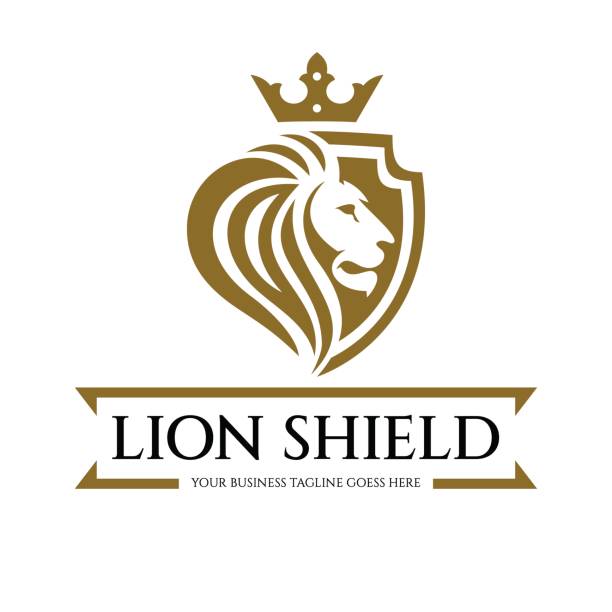 Lion shield logo Lion shield logo design template. Lion head logo. Element for the brand identity. Vector illustration lion stock illustrations