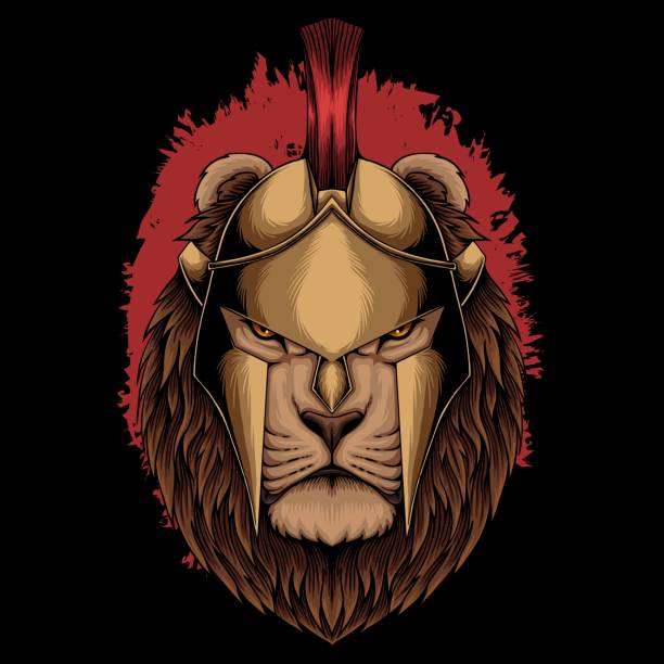 Lion sparta helmet vector illustration Lion sparta helmet vector illustration for your company or brand african warrior symbols drawing stock illustrations