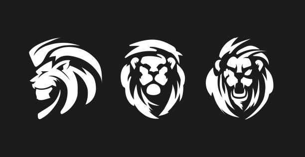 illustrations, cliparts, dessins animés et icônes de emblèmes de lions en noir et blanc. - lion