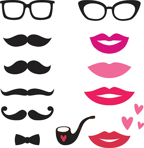 ilustrações, clipart, desenhos animados e ícones de conjunto vetorial de lábios e bigodes - bigode
