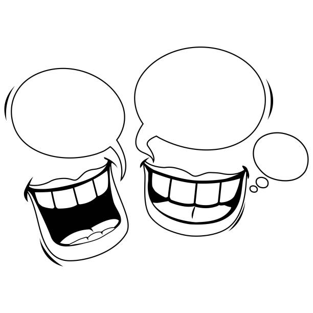 Lips talking and laughing. Vector black and white coloring page Mouths with speech bubbles talking and laughing. Vector black and white coloring page quote coloring pages stock illustrations