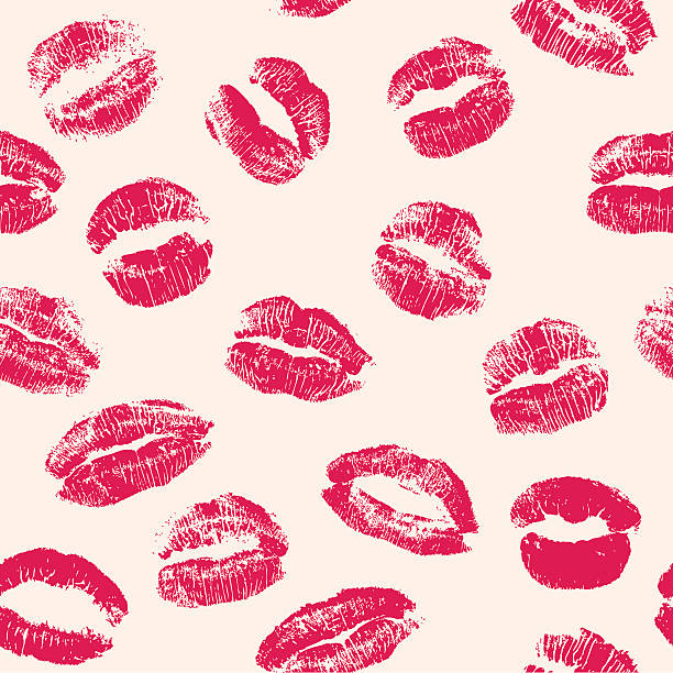 illustrazioni stock, clip art, cartoni animati e icone di tendenza di rossetto baci pattern senza bordi - kiss