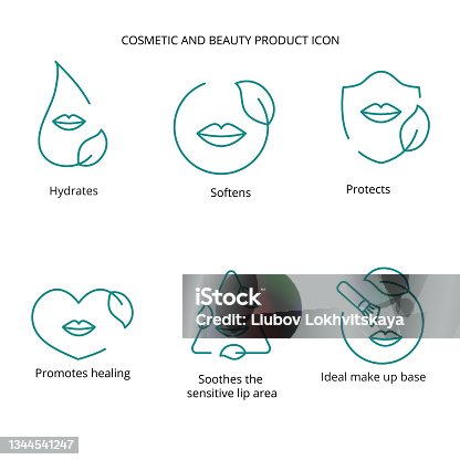 istock Lipstick, lip cream, mask cosmetic and beauty product icon set for web, eco packaging design 1344541247