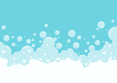 Liquid soap bubbles and foam vector background