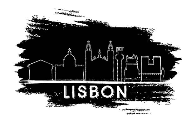 ilustrações de stock, clip art, desenhos animados e ícones de lisbon portugal city skyline silhouette. hand drawn sketch. - taxi lisboa
