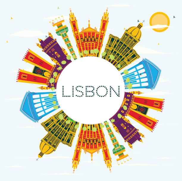ilustrações de stock, clip art, desenhos animados e ícones de lisbon portugal city skyline with color buildings, blue sky and copy space. - taxi lisboa