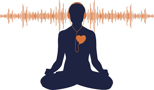 Listen to your heart Vector illustration of yoga listening his heart music silhouettes stock illustrations