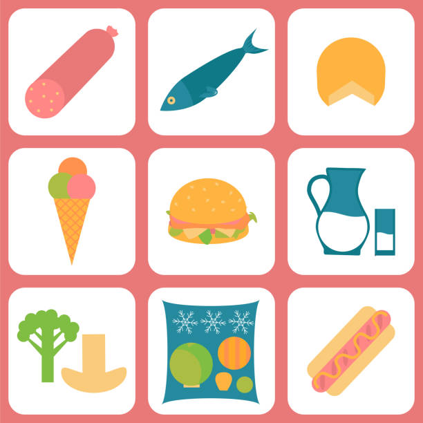listeria contaminated food Listeria contaminated food icon set. Stock vector illustration of products that may cause listeriosis. Medicine and biology collection. Flat style listeria stock illustrations