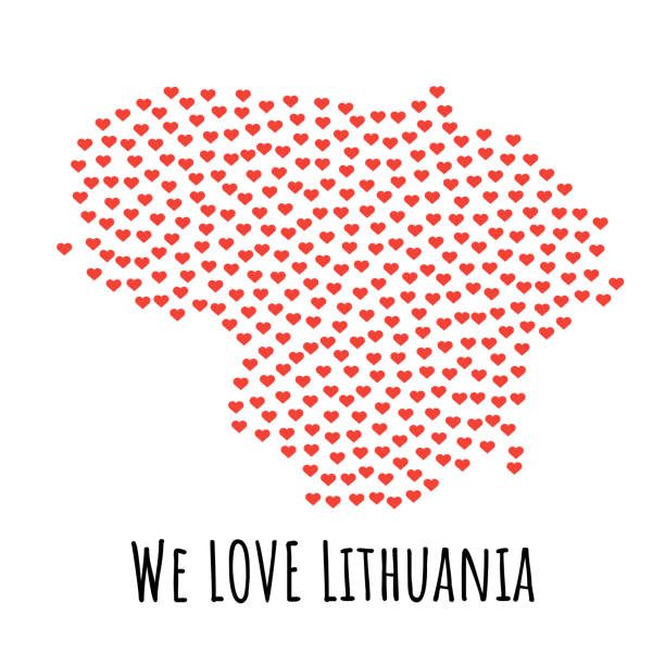illustrations, cliparts, dessins animés et icônes de carte de lituanie avec des coeurs rouges - symbole de l’amour. résumé historique - ouvrier coeur