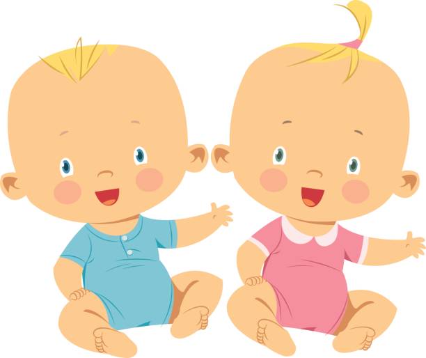 ilustraciones, imágenes clip art, dibujos animados e iconos de stock de niño pequeño y niña pequeña - twins