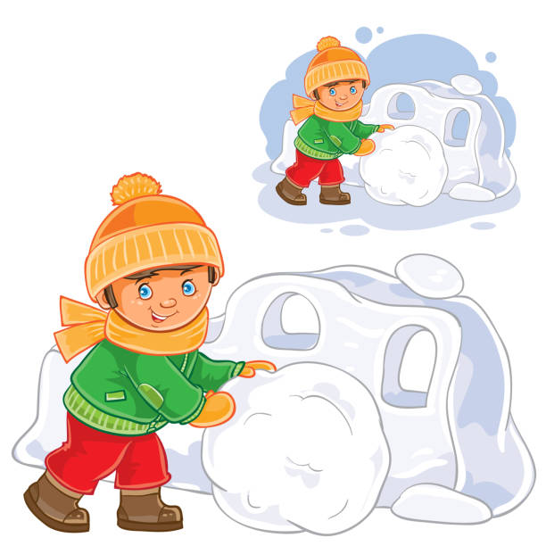 ilustrações de stock, clip art, desenhos animados e ícones de little boy making snow fort - baby 6 months introducing food