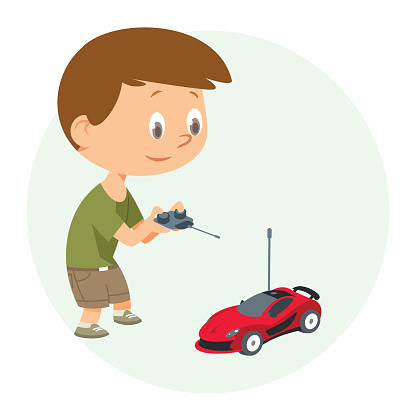 Little boy play with remote control toy car
