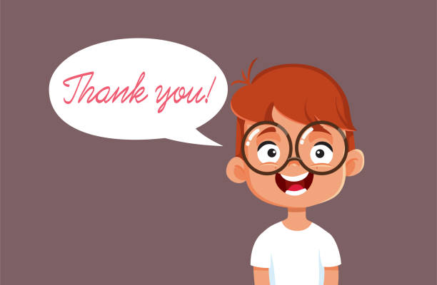 Little Boy Saying Thank You Vector Cartoon Illustration Well-mannered kid showing appreciation and gratitude thank you kids stock illustrations