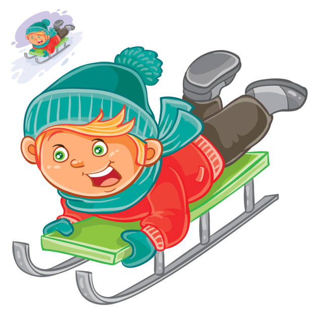 ilustrações de stock, clip art, desenhos animados e ícones de little child slides on a sled - baby 6 months introducing food