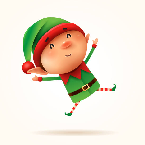 Little elf jumps. Isolated. vector art illustration