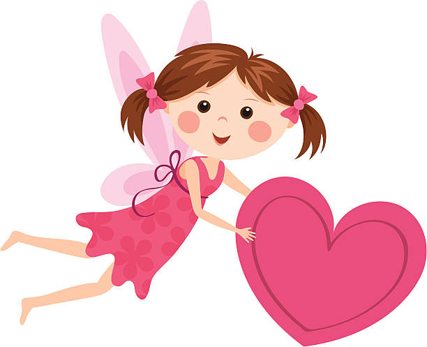 Little fairy carrying a heart vector art illustration
