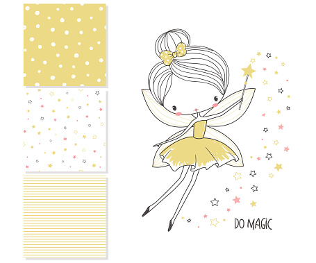 Little fairy. Surface design and 3 seamless patterns