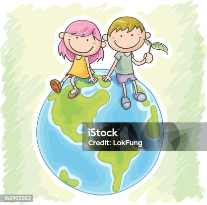 istock Little girl and boy sitting on the globe 165905552
