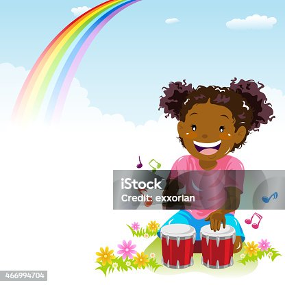 istock Little Girl Playing Bongo in Spring 466994704