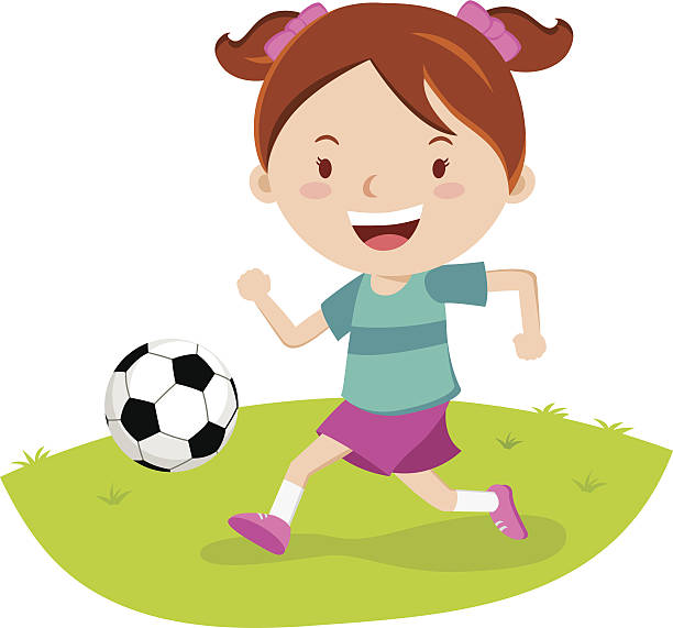 stockillustraties, clipart, cartoons en iconen met little girl playing soccer - voetbal meisje