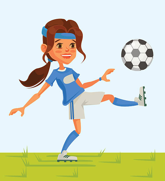 stockillustraties, clipart, cartoons en iconen met little girl soccer character play football - voetbal meisje