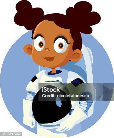 istock Little Girl Wearing an Astronaut Costume Vector Illustration 1342547380