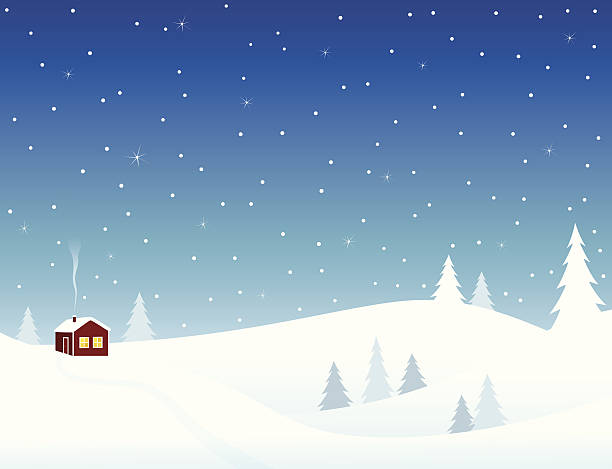 bildbanksillustrationer, clip art samt tecknat material och ikoner med little house in snowy hills - sweden home