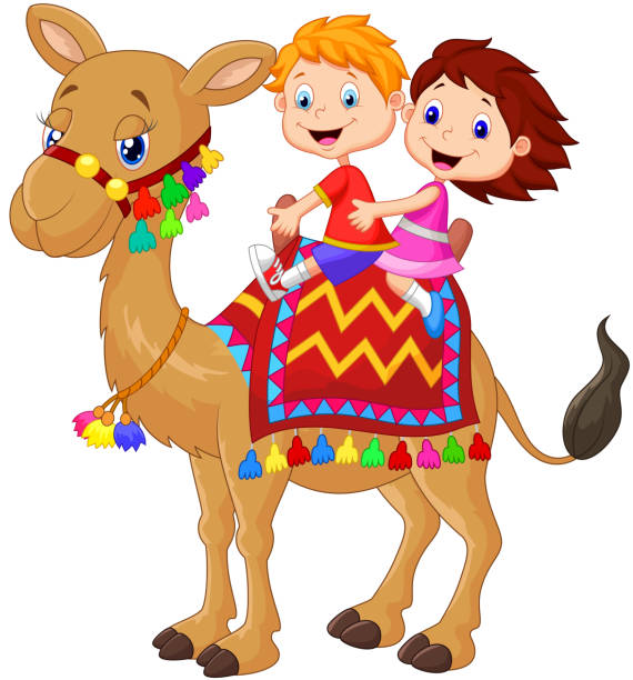 Little kid riding decorated camel vector illustration of Little kid riding decorated camel hot middle eastern girls stock illustrations