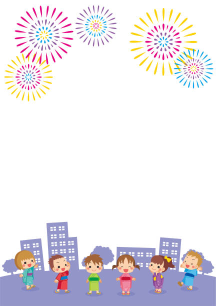 маленькие дети и фейерверки - july 4 stock illustrations