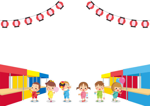 маленькие дети на японском фестивале - july 4 stock illustrations