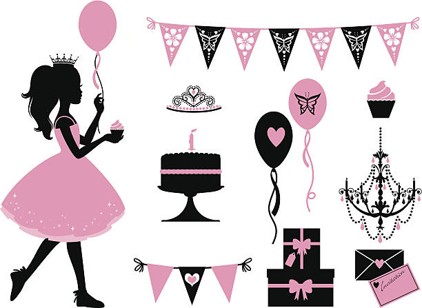 Little Party Princess A set of party themed icons for a little princess. Click below for more kid's stuff and party images. birthday silhouettes stock illustrations