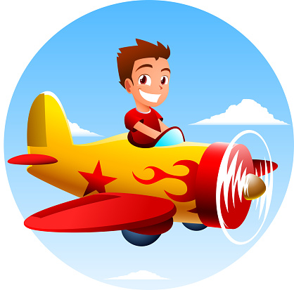 Little Pilot Aviator Boy flying an airplane