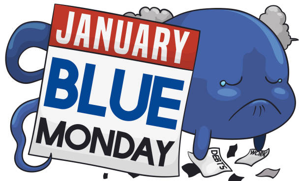маленькая грустная душа вспоминая голубой понедельник - blue monday stock illustrations