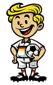 vector of Little soccer player posing with the ball