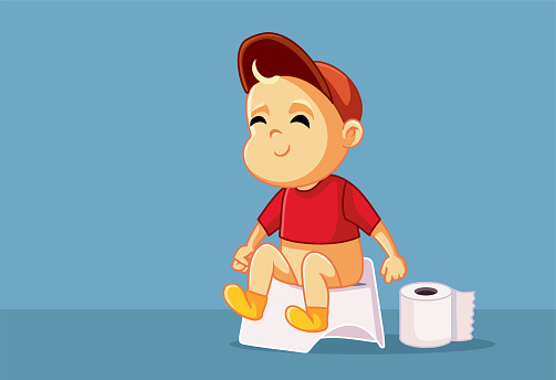 Little Toddler Successfully Potty-Training Vector Cartoon